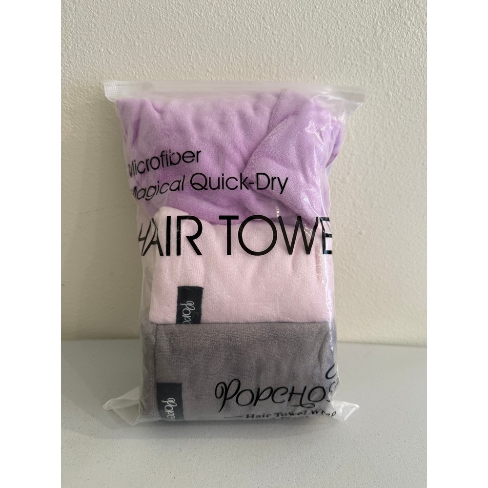 Popchose Microfiber Hair Towel Wrap 3 Pack Quick Dry Anti Frizz Purple Pink Grey